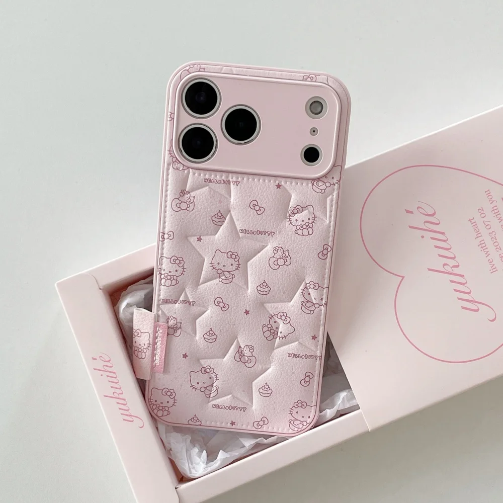Funda de teléfono de cuero de moda Cute Star KT para iPhone 17 Pro Max 15 14 Pro 16 13 12 11 Fundas Funda protectora Funda de dibujos animados lindo