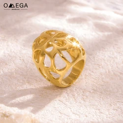 Hollowed 316L Stainless Steel Rings For Women 18k Gold Plated Waterproof No Tarnish Women's Finger Ring Aesthetic Woman Jewelry