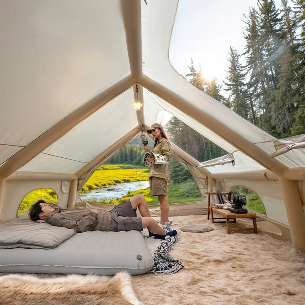 خيمة أوتوماتيكية قابلة للنفخ للتخييم في الهواء الطلق، كابينة محمولة قابلة للطي، معدات تخييم المطر السميكة طوال الليل #5