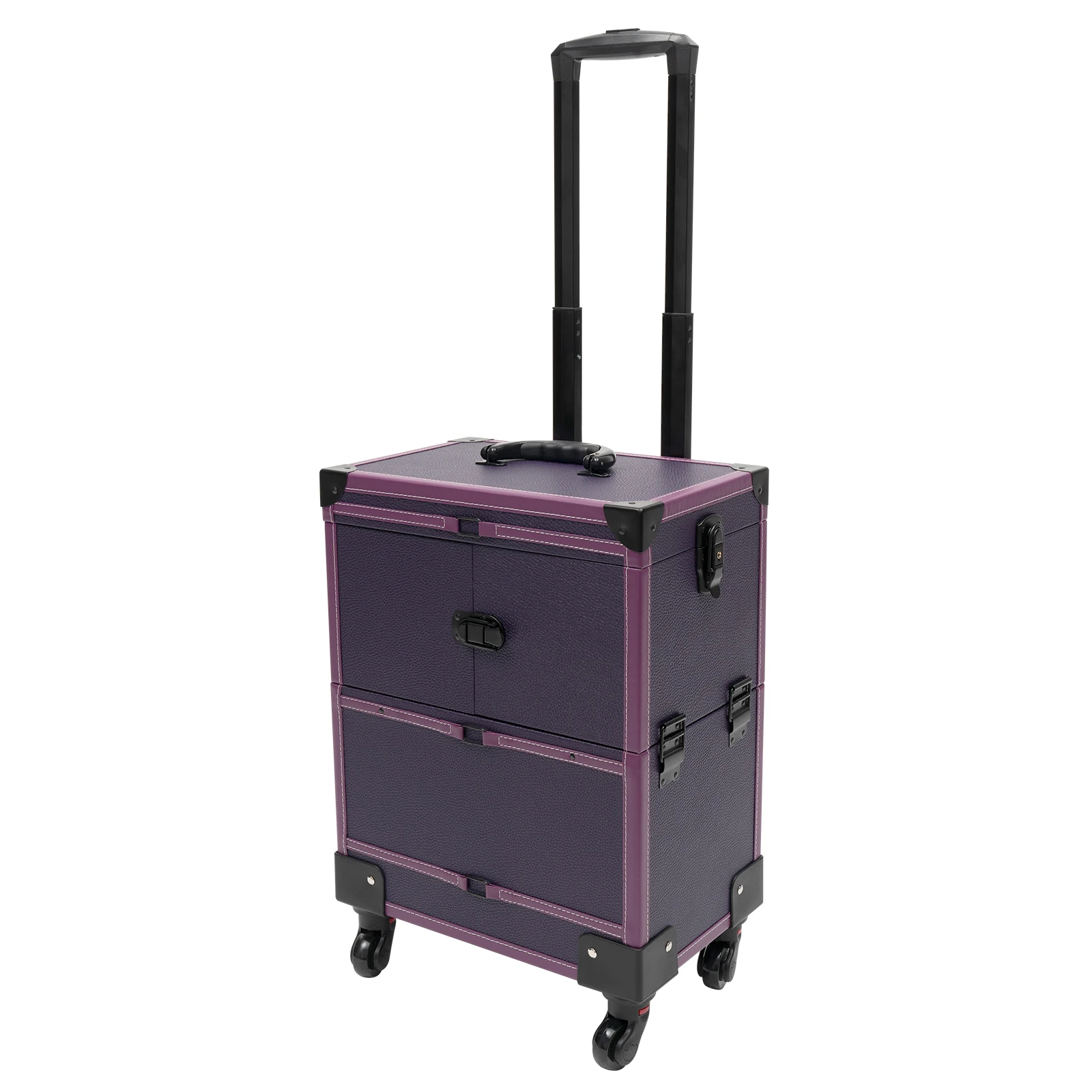 Stylish Purple Rolling Makeup Train Case - Professional Artist Trolley Organizer