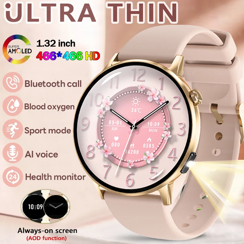 

Для Xiaomi Новые ультратонкие модные женские умные часы AMOLED HD Экран Фонарик Bluetooth Вызов Сердечный ритм Здоровье Смарт-часы 2025