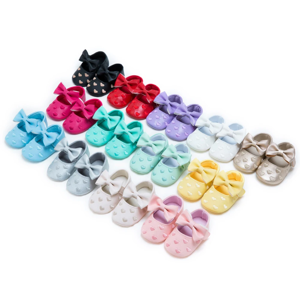 

1 Pair Baby Shoes Heart Pattern Embroidered Bowknot Prewalker Toddler Infant Shoes For Girls Gold 12Cm 5Us 4Uk 20.5Eu 4.716 Inch