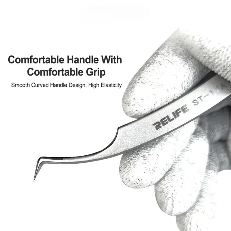 RELIFE ST-17A Ultra Precision Curved Tweezers for IC Chip Tinning Tin Planting BGA Stencil Fixing Mobile Phone Repair Tool