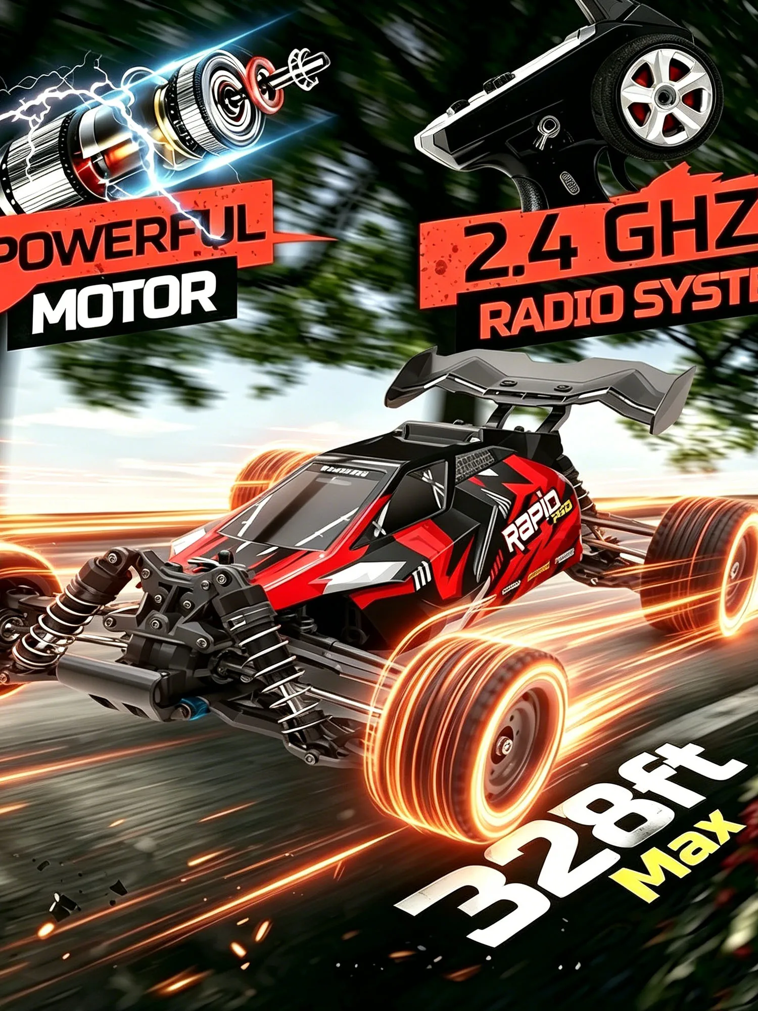 4WD RC Auto Bürstenloser Truck, 2,4GHz 75KM/H Hochgeschwindigkeits 1/16 Monster Offroad-Buggy, Allterrain-Rennwagen Perfektes Geschenk für Jungen