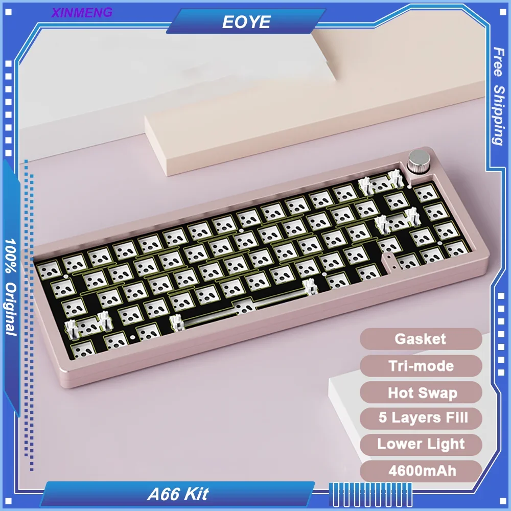 xinmeng a66 kit de teclado mecanico de aluminio personalizado tri modo estrutura de junta permutavel rgb voz de alta fidelidade com botao para jogos 01