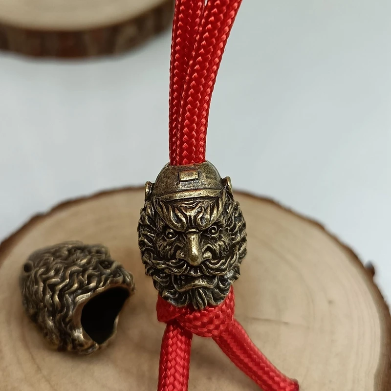 Brass Chinese God Of priest zhong kui Head Sculpture Knife Beads DIY Paracord Handmade Woven Lanyard Pendant Jewelry Accessories