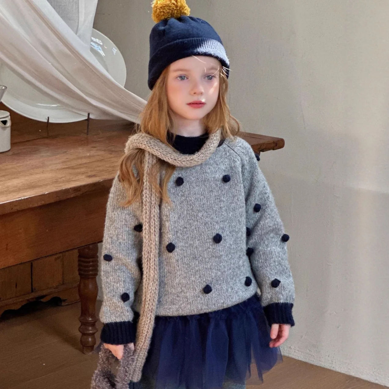 Girls Sweater 2025 New Winter Girl Baby Foreign Winter Children's Autumn and Winter Knitted Bottoming Shirt Top