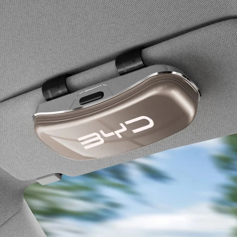 Non‑Destructive Install Sun‑Visor Glasses Box For BYD Atto3 Seal Han Tang Dolphin Song Yuan BYD Logo Multifunctional Sunglasses