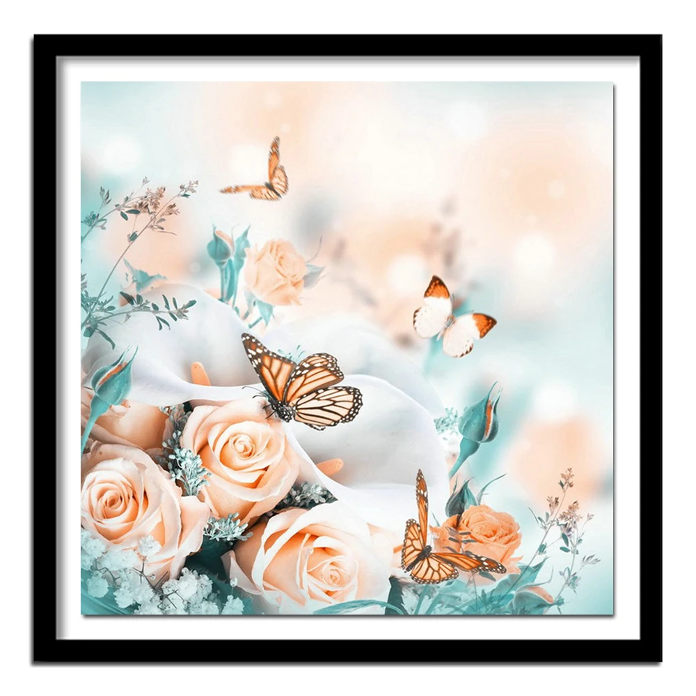 3D DIY Diamond Painting Cross Stitch Floral&Butterflies Crystal Needlework Diamond Embroidery Full Diamond Decorative