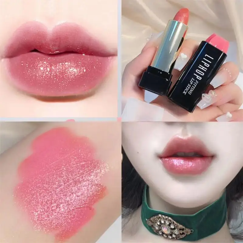 Pintalabios resistente al agua con estrellas brillantes, lápiz labial nacarado de larga duración, maquillaje Nude, hidratante, brillo de labios, Cosméticos Mak