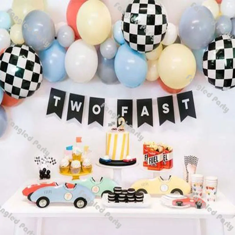 

68pcs Macaron Blue Yellow Matte Coral White Grey Checkered Balloon Arch Kit Baby Shower Gender Reveal Birthday Party Decorations