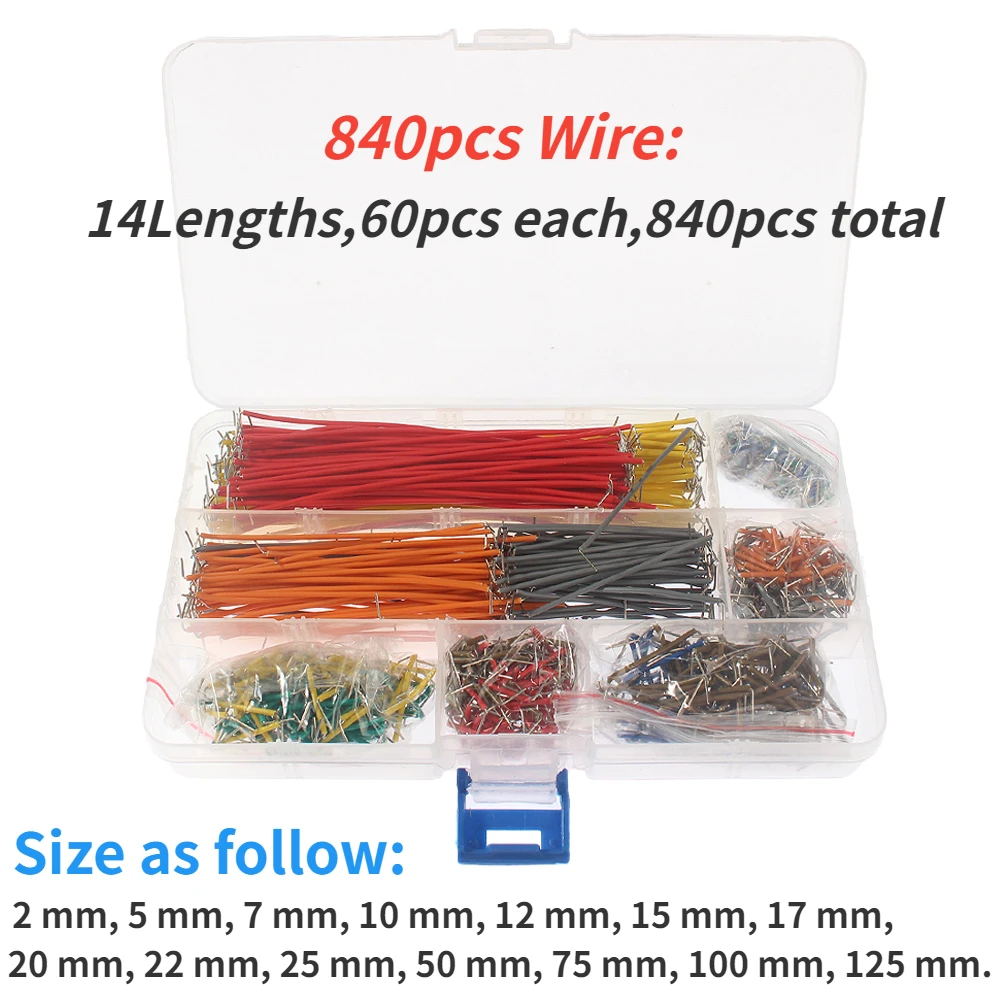 140-840pcs Breadboard Jumper Wire Kit 14 lunghezze assortite per circuiti di prototipazione Breadboard Kit elettronico fai da te 2 mm 5 mm