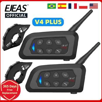 EJEAS V4 Plus Motorcycle Helmet Bluetooth Walkie Talkie 4 Riders Distance 1500 Meters Full