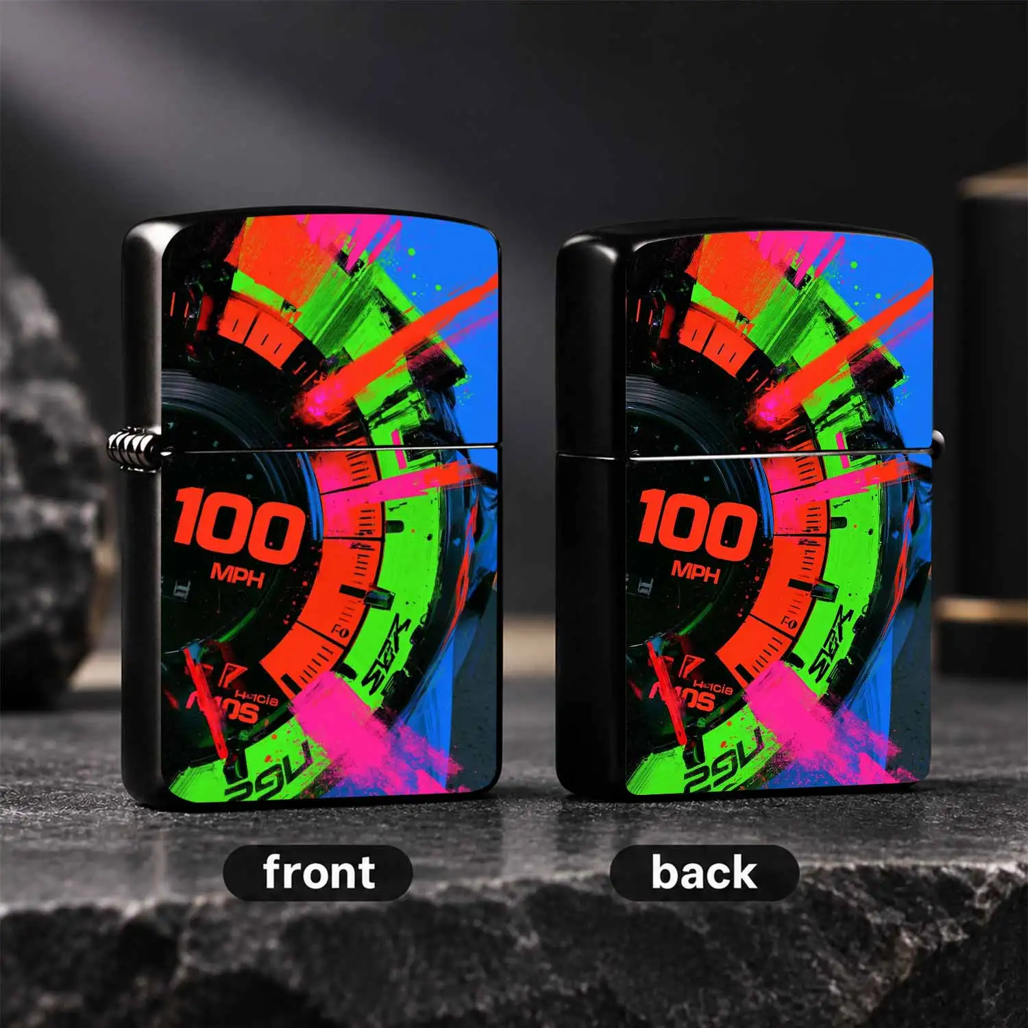 Trendy Graffiti 100Mph Themed Lighter Neon Contrast Color Portable Accessory Multi-Scene Practical Tool For Outdoor Camping Daily Use Unique Creative Gift For Friends And Hobbyists A Humorous And Interesting Lighter