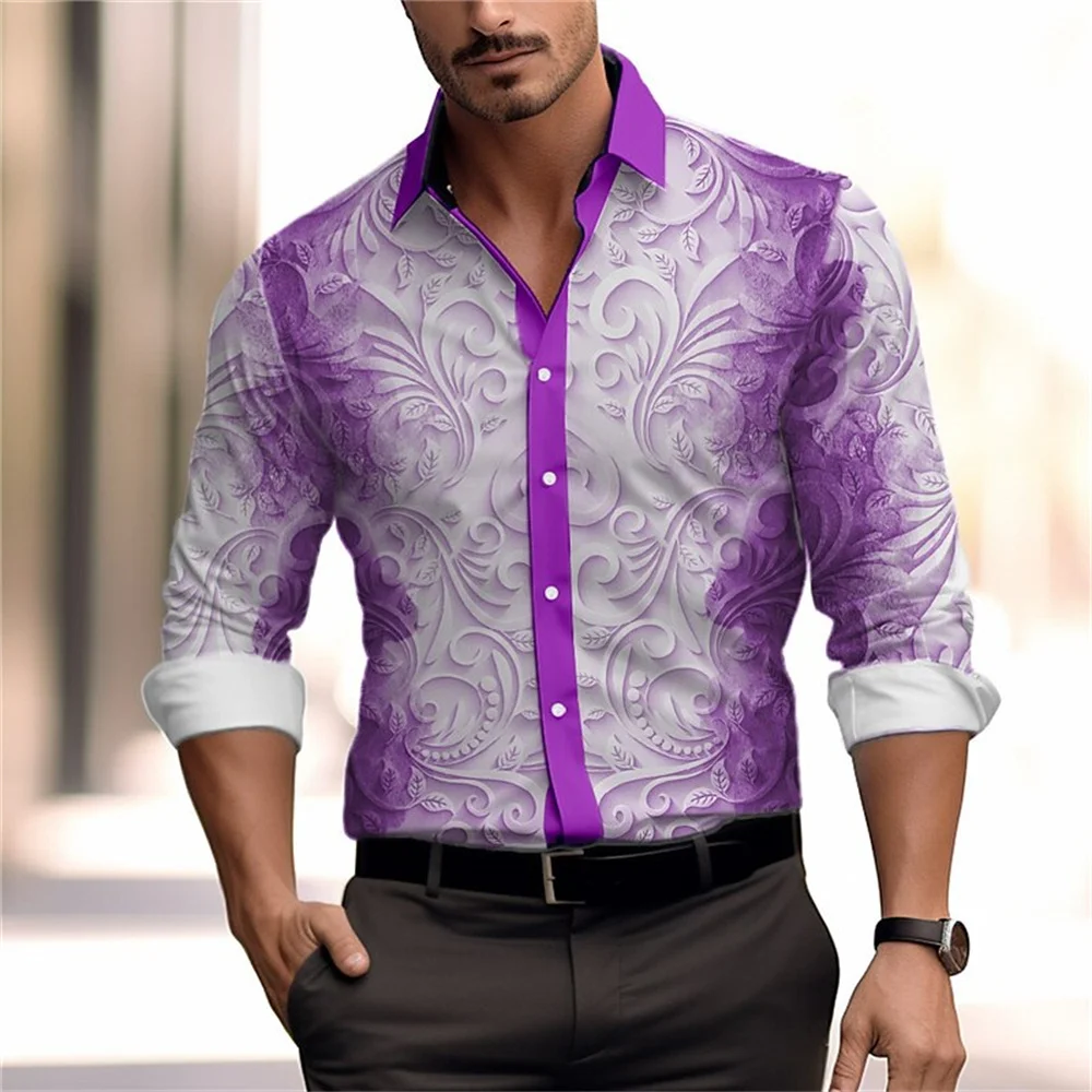 

2024 New Men's Flower 3D Printed Polo Collar Long sleeved Shirt Fashion Street Party Club Men's Design Clothing S-6XL