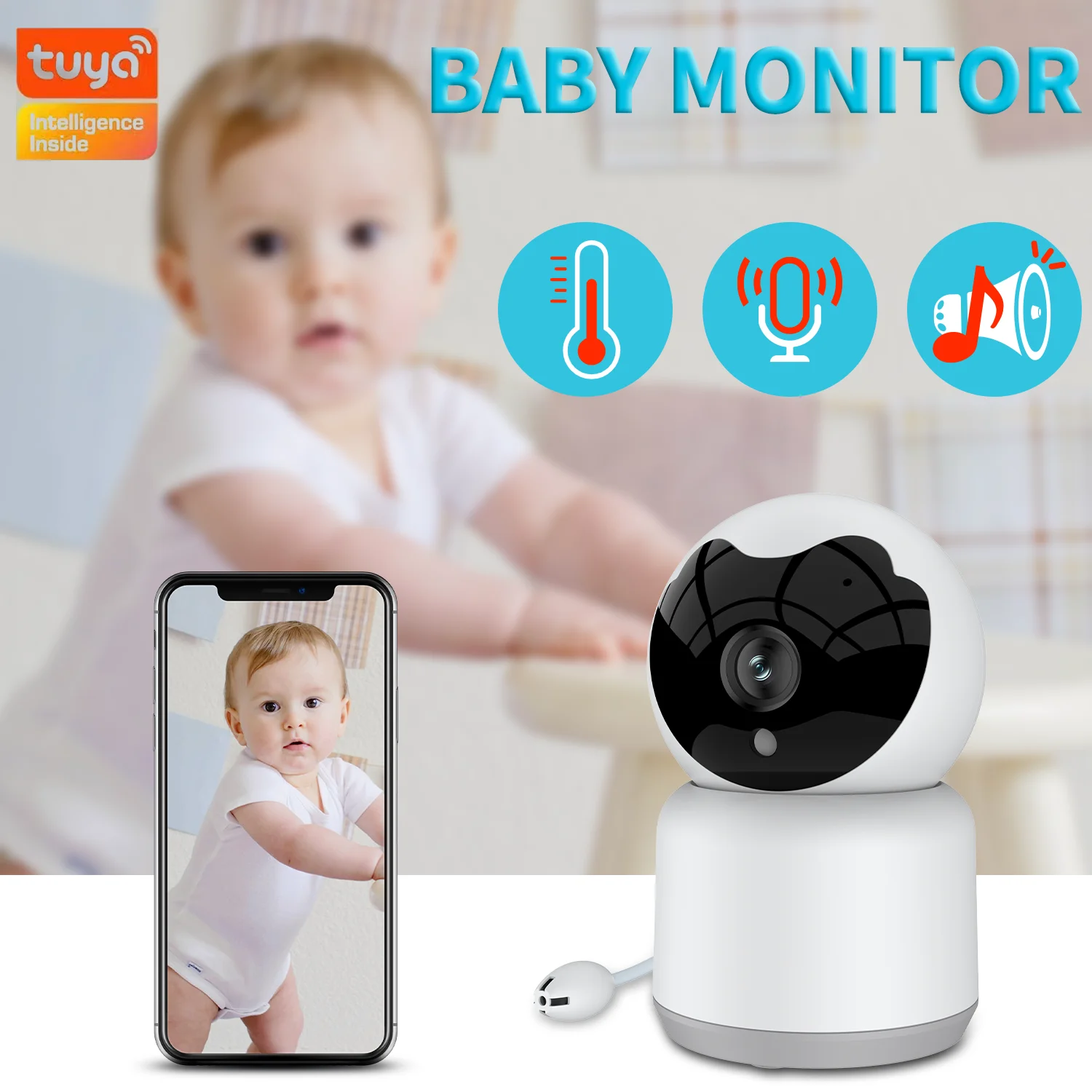 

Tuya Smart 1080P HD Baby Monitor with Temperature and Humidity Play Lullaby Remotely Two Way Audio Babies Nanny Video Camera