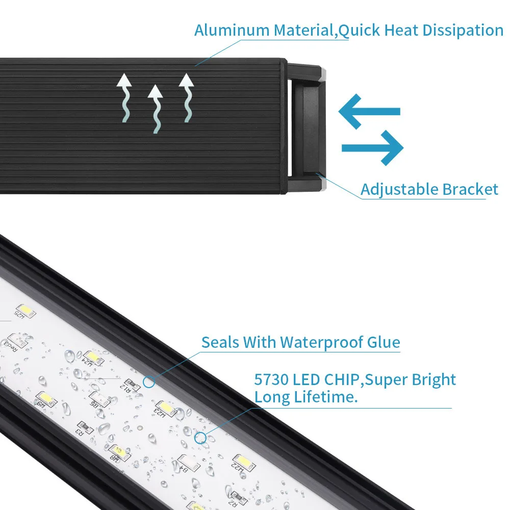 Aquarium Light with Timer, LED Lamp, Adjustable Brightness, Sunrise, Daylight, Moonlight, DIY Mode, Fish Tank