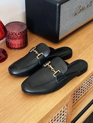 MOOQDAAX 2025 New Spring Summer Fashion Buckle Design Women Shoes Genuine Leather Flat Shoes Loafers Mules Simple Casual Women
