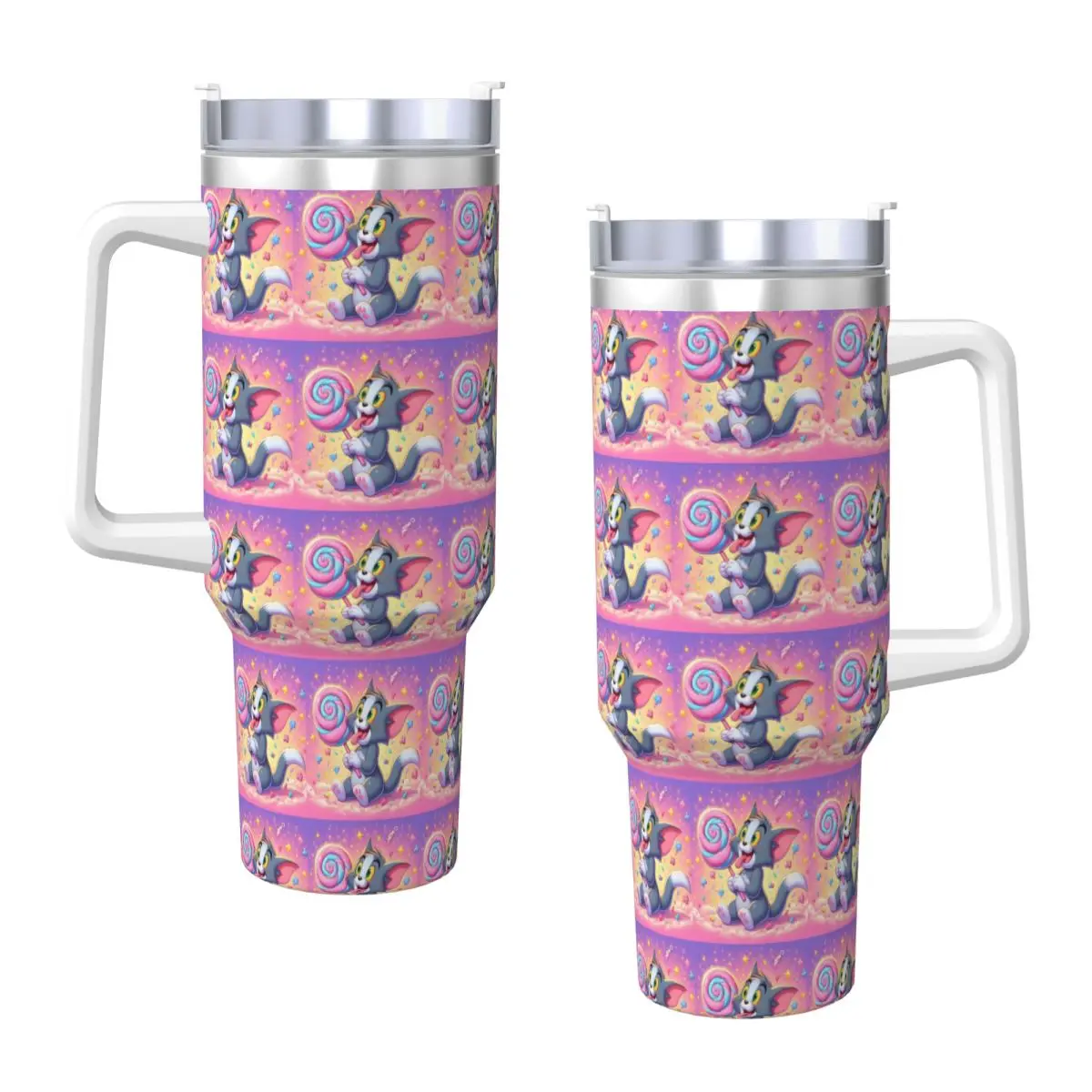 Stainless Steel Tumbler Cartoon Tom And Jerry  Car Mugs With Straws Travel Hot Drinks Water Bottle Portable 40oz Thermal Cups