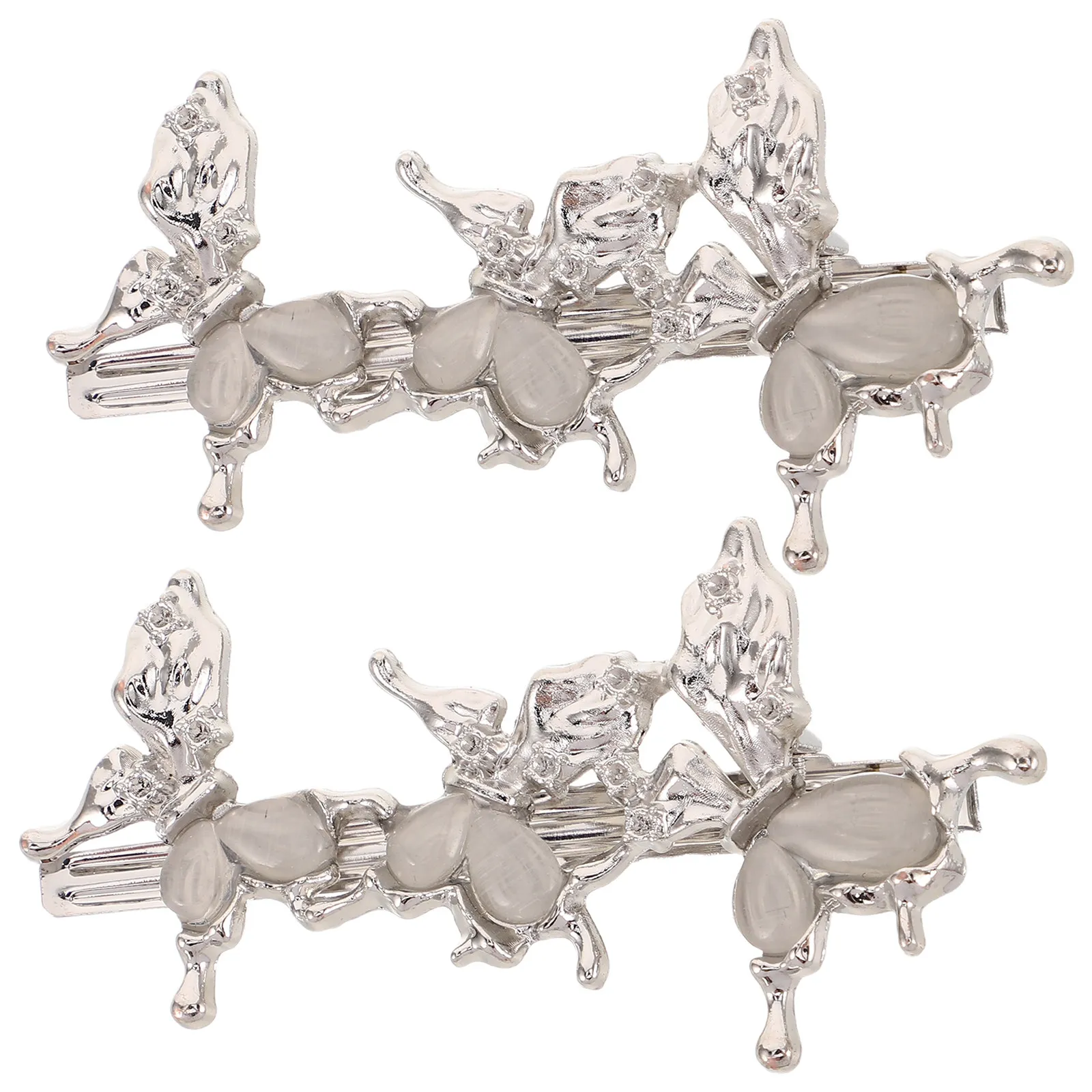 2Pcs Cat Eye Stone Butterfly Hair Clips Unique Metal Mini Side Bang Clamps Non Slip Hairpins Daily Wear Hair Accessories Women