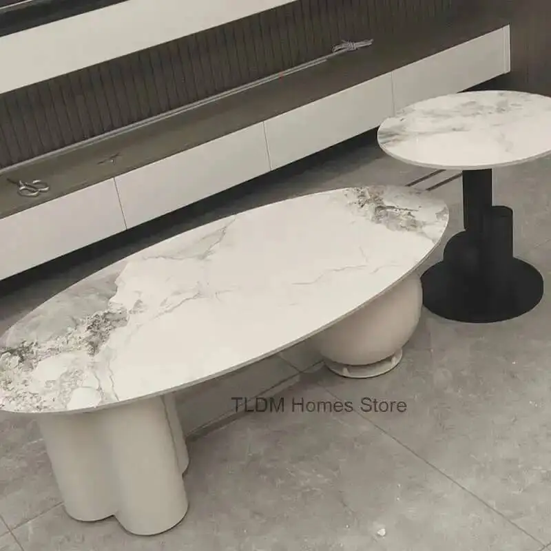 

Combination Italian Room Slate Living Coffee Table Home Small Apartment Sofa Side Table Light Luxury Modern Simple Oval Tables