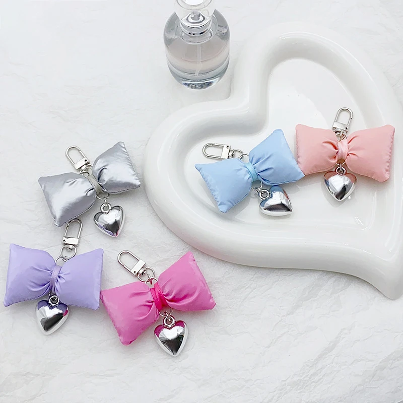 1PCS Sweet Bow Heart Pendant Keychain For Women Girls Creative Bag Decoration Accessories Gifts Fashion Cute Bowknot Keyrings