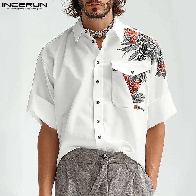 

INCERUN Men Shirt Printing Lapel 3/4 Sleeve Loose Casual Men Clothing Summer Streetwear 2024 Fashion Leisure Male Shirts S-5XL