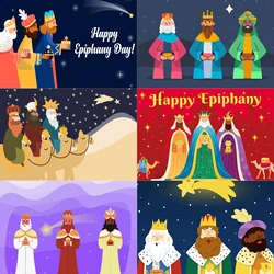 Cartoon Spain Three Kings Day Theme Photography Background Our Lady Mary Jesus Happy New Year Wall Banner Poster Decoration Gift