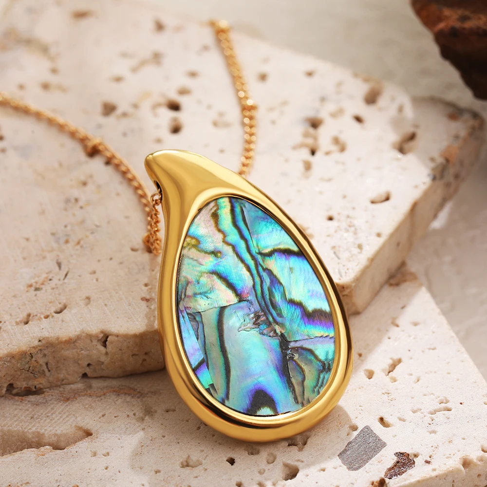 New Trend Waterdrop Abalone Shell Pendant Necklace for Women Irregular Gold Plated Stainless Steel Necklaces Statement Jewelry