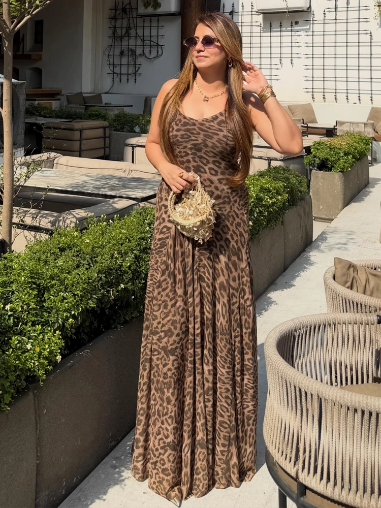 Maxikleid mit Leopardenmuster für Damen, sexy rückenfreies Kleid mit Spaghettiträgern, Sommerkleid für Damen, elegantes Party- und Strandkleid, langes Kleid