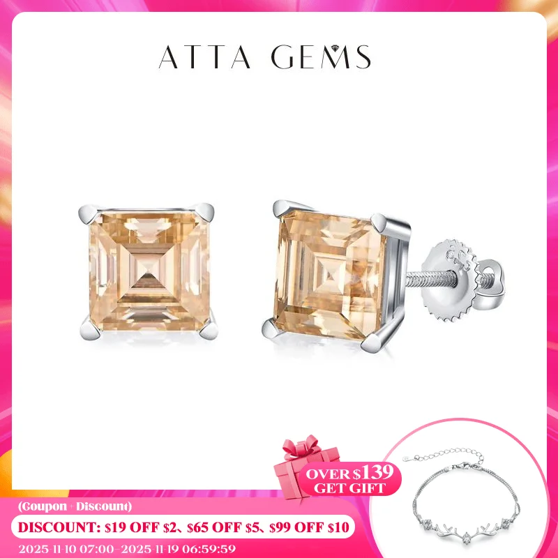 

ATTAGEMS Серебро 925 серьги желтый Муассанит винт обратно гвоздики квадратные серьги-гвоздики для женщин принцесса огранка 5*5 мм Ювелирные изделия 귀
