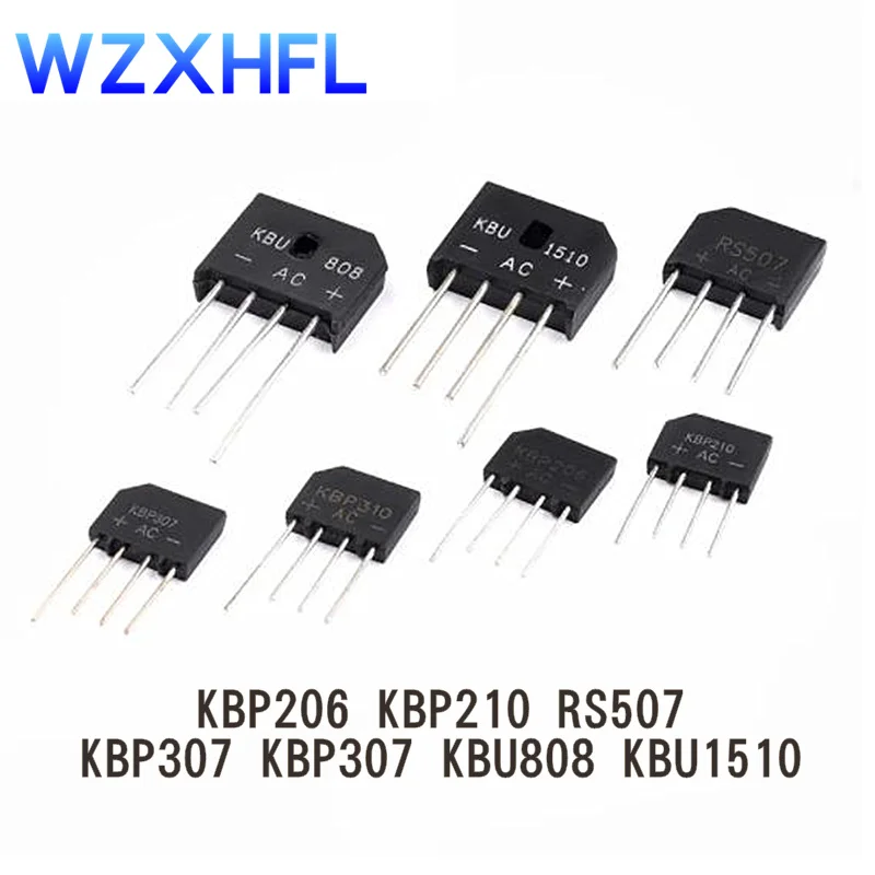 10PCS KBP206 KPB210 KBP307 KBP310 ไดโอด KBU808 KBU1510 RS507 2A 3A 5A 8A 15A 600V 700V 800V 1000V