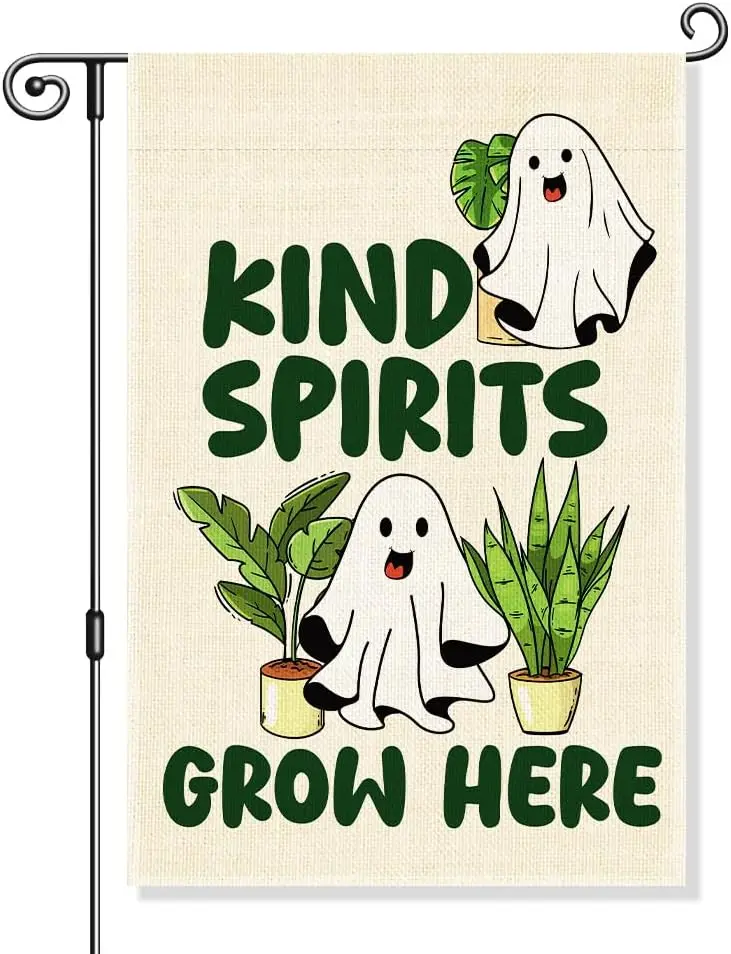 Kind Spirits Grow Here Garden Flag, Cute Ghost Halloween Yard Sign for Outside, Funny Spirit Halloween Fall Outdoor Lawn Dec uui
