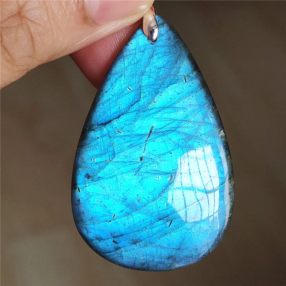 Natural Blue Light Labradorite Pendant Jewelry Water Drop Crystal Flash Labradorite Bead Necklace Women Men AAAAAA