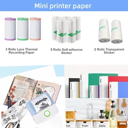 Mini impresora térmica portátil de 57mm, papel de impresión colorido, rollo y pegatina imprimible autoadhesiva