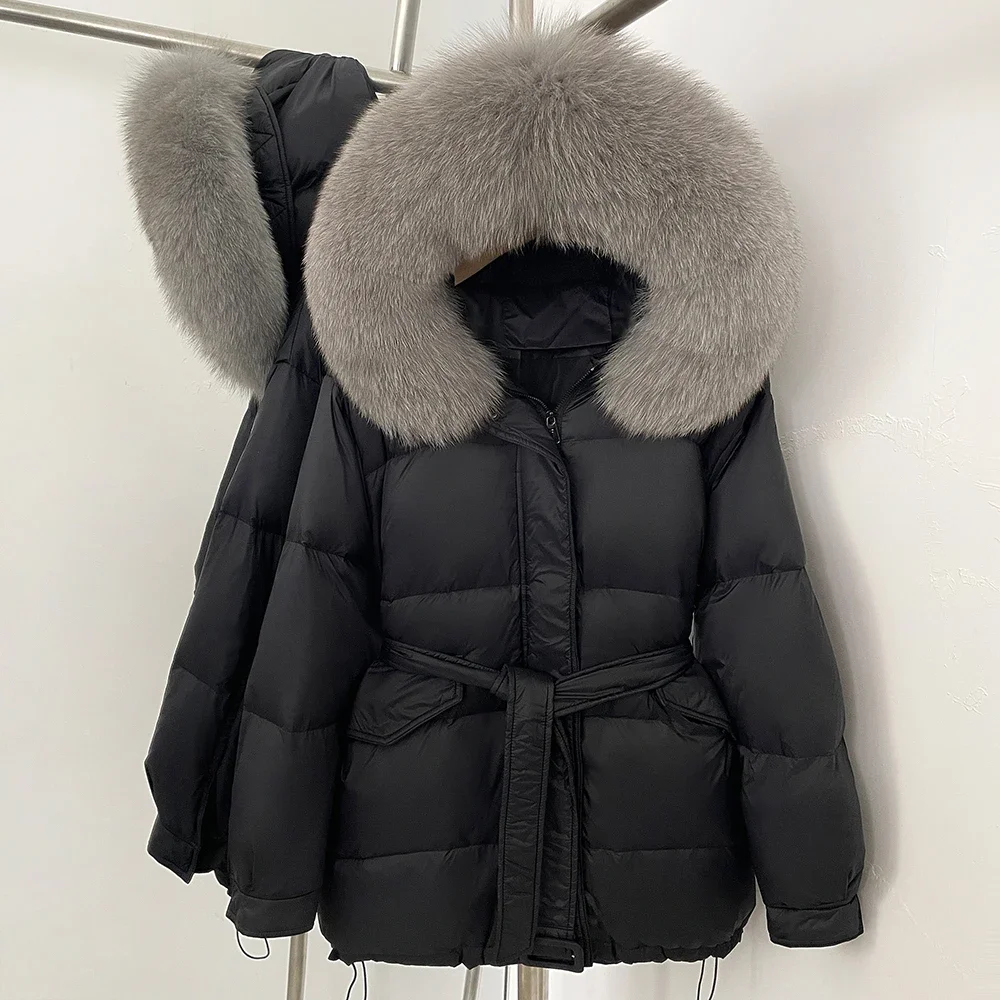 OFTBUY Pelz Jacke Mit Kapuze Weibliche Herbst Winter Echt Fox Pelz Dicke Weiße Ente Unten Mantel Natürliche Pelz Flauschigen Puffer Jacke Frauen