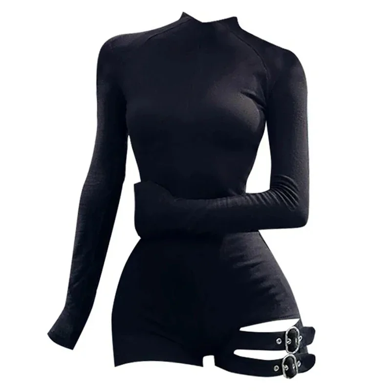 

Fashion Solid Jumpsuit Women Simple Skinny Long Sleeve Bandage Bodysuit 2025 New Y2K American Style Spice Girl Rompers