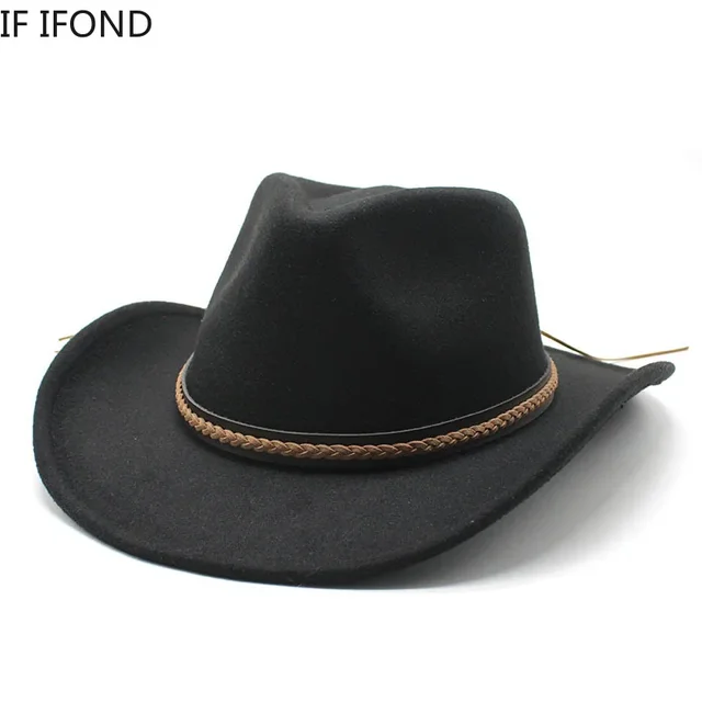 Zimowy zachodni kapelusz kowbojski z zwijanymi rondami ze skórzaną retro dżentelmenem Lady Jazz Cowgirl Cap Church Sombrero Caps