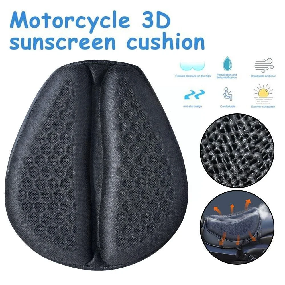 Cojín de asiento de motocicleta, almohadilla de Gel absorbente de golpes para viajes largos, estructura de panal 3D y funda de asiento transpirable