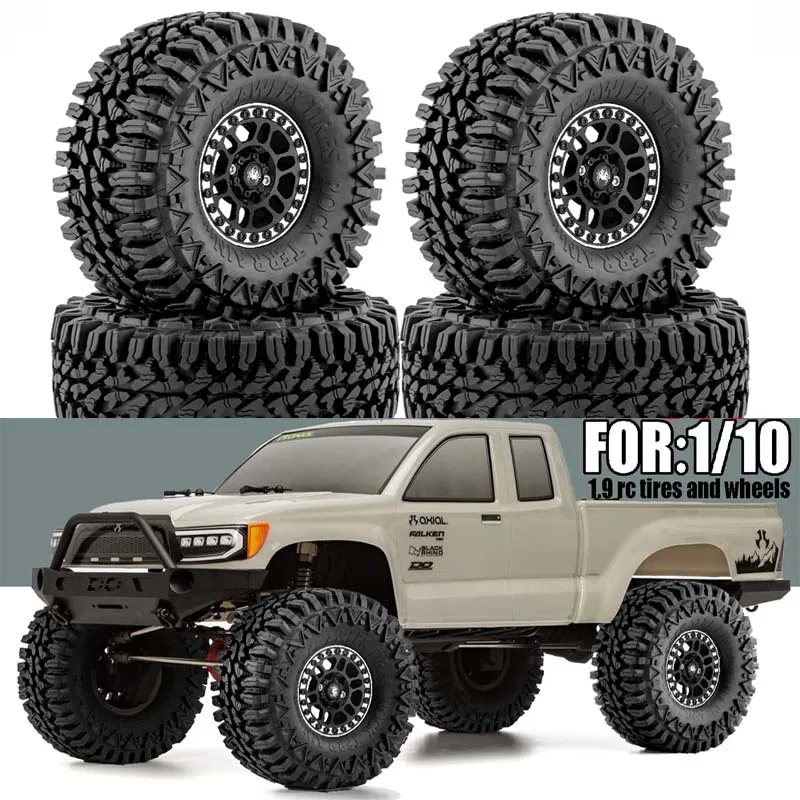 

HUIYANRC 4Pcs 1.9 Beadlock Wheel Aluminum and 1.9 RC Crawler Tires for Traxxas TRX4 Axial SCX10 SCX10 II III Redcat Gen 8