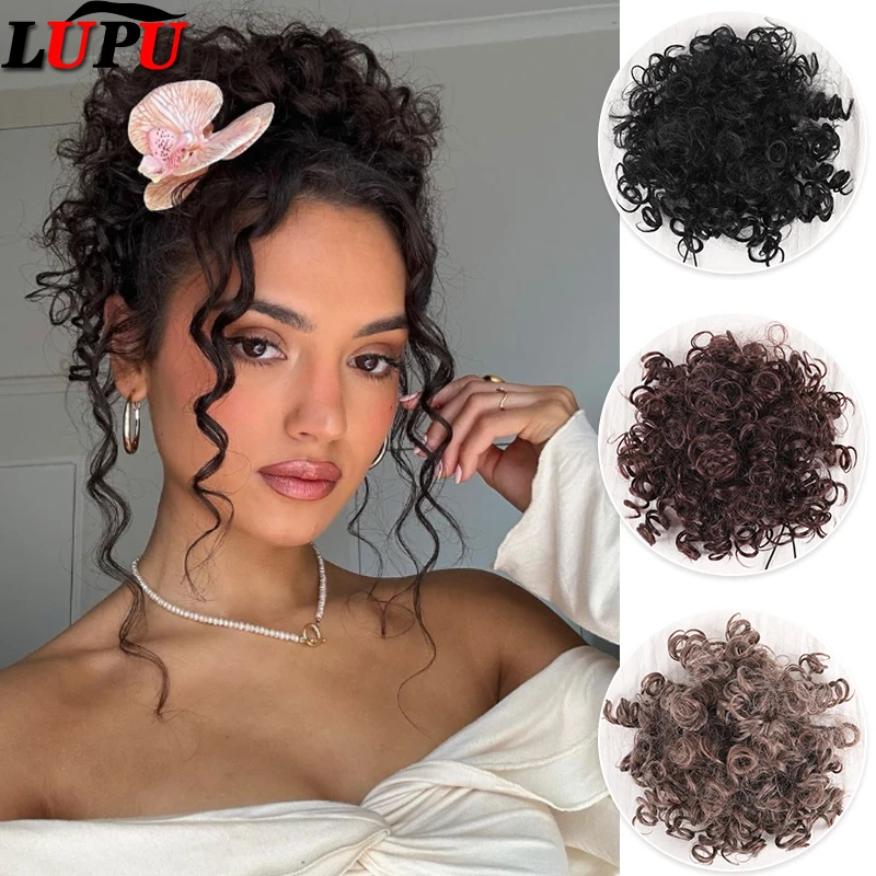 

Messy Hair Bun Hair Piece Elastic Drawstring Loose Wave Large Curly Bun Short Synthetic Ponytail Extension for Women Daily Use