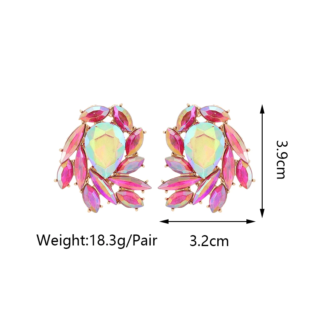 New Luxury Geometric Colorful Glass Big Stud Earrings For Women Fashion Party Dances Vintage Jewelry Statement Accessories Gift