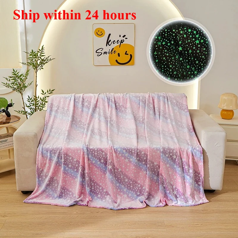

New luminous rainbow unicorn pegasus star flannel blanket household machine washable printing and dyeing blanket