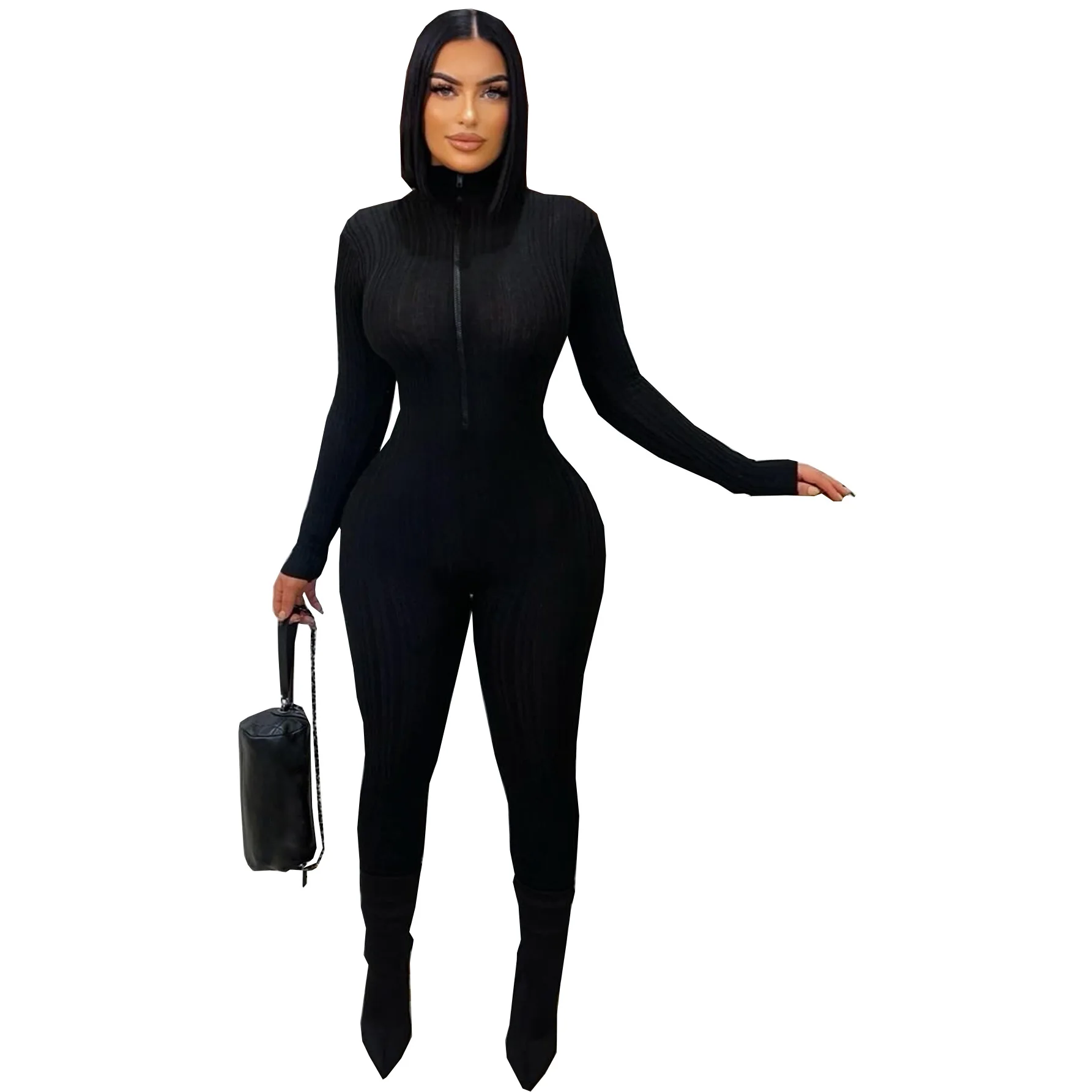 2025 Autumn Winter Women Jumpsuit Sports Outfit Long Sleeves Strectchy Casual Rompers Zipper Long Sleeves Bodysuit