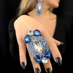 Stonefans Full Blue Crystal Women Big Rings Morocco Banquet Wedding Ring Accessories Christmas Ring Statement Jewelry Gift 2223