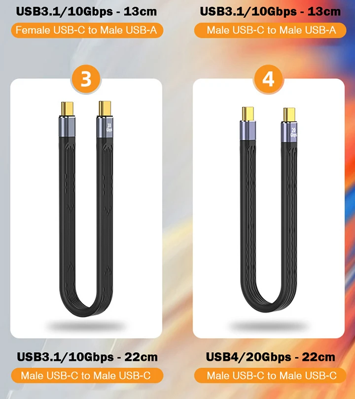 USB3.1 10Gbps Short Cable 13cm PD 100W USB to Type C Cable Converter OTG USB Adapter USB4 20Gbps Cable 22cm for SSD Power Bank