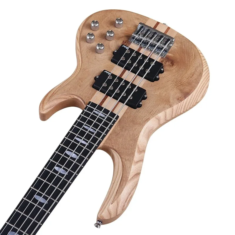 Active 5 String Electric Bass Guitar Tree Burl Top 43 Inch Natural Bass Guitarra with High Quality Pickup Fast Deliver