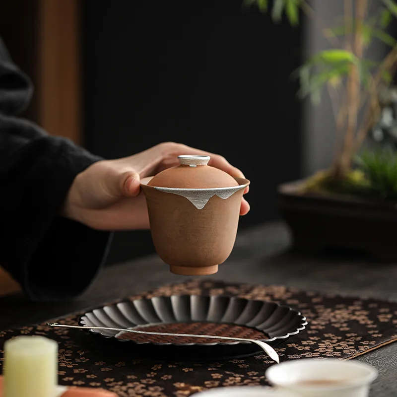 Empty Zhai Old Rock Clay Handmade Tureen Vintage Zen Tea Set Kung Fu Ceremony Small Capacity Brewing Bowl