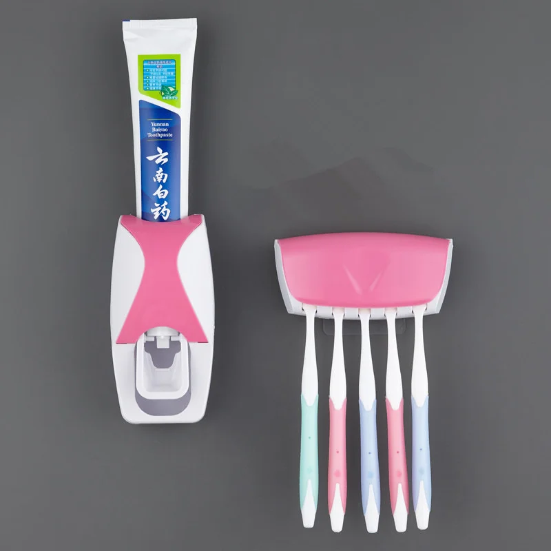 Distributeur automatique de dentifrice, porte-brosse à dents anti-poussière, support mural, ensemble d'accessoires de salle de bain, presse-fruits, 2 pièces