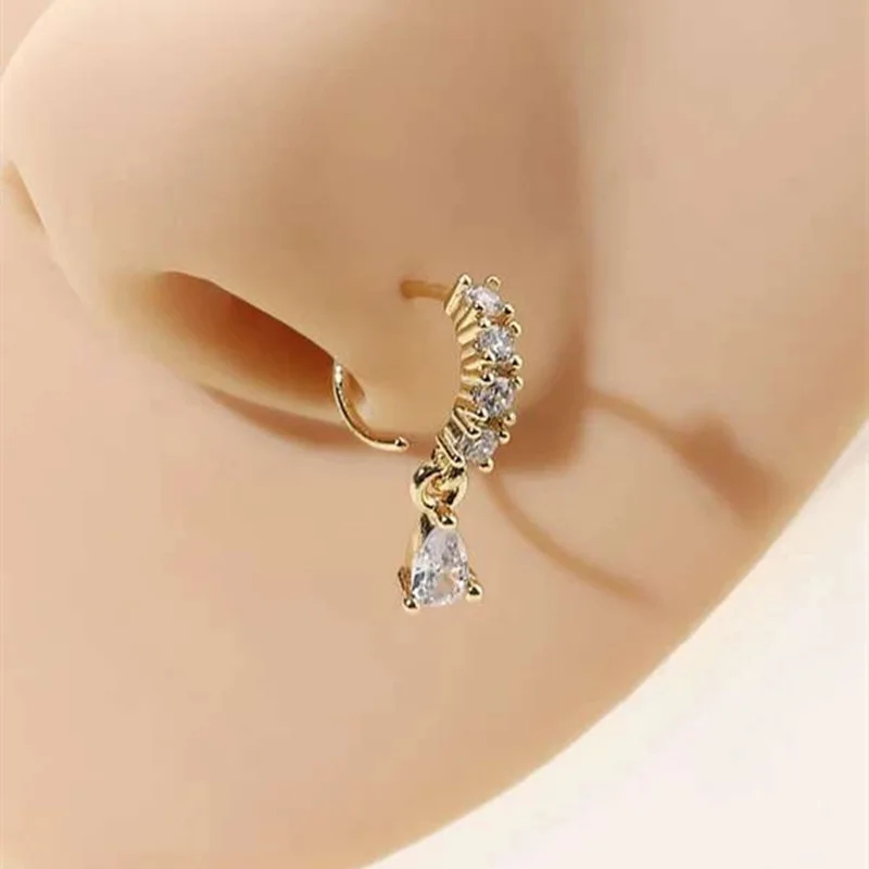 Crystal Zircon Decor Nose Ring Hoop for Women Piercing Nariz Cartilage Earrings Dangling Nose Piercing Septum Jewelry